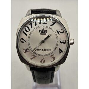NWOT Juicy Couture Ladies' Watch. White Dial, Black Leather Band. Unworn New Bat